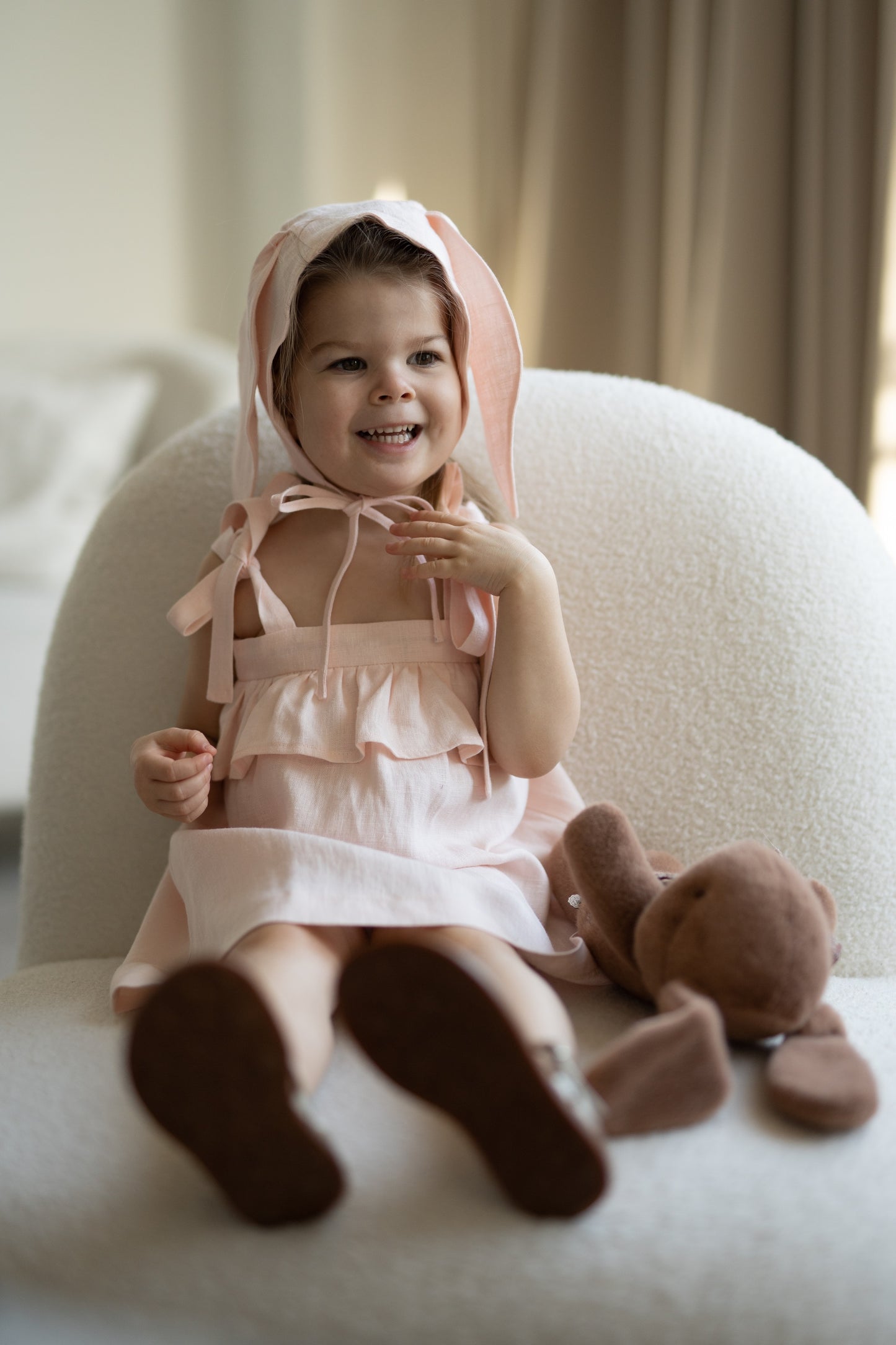 Linen bunny bonnet PALE PINK