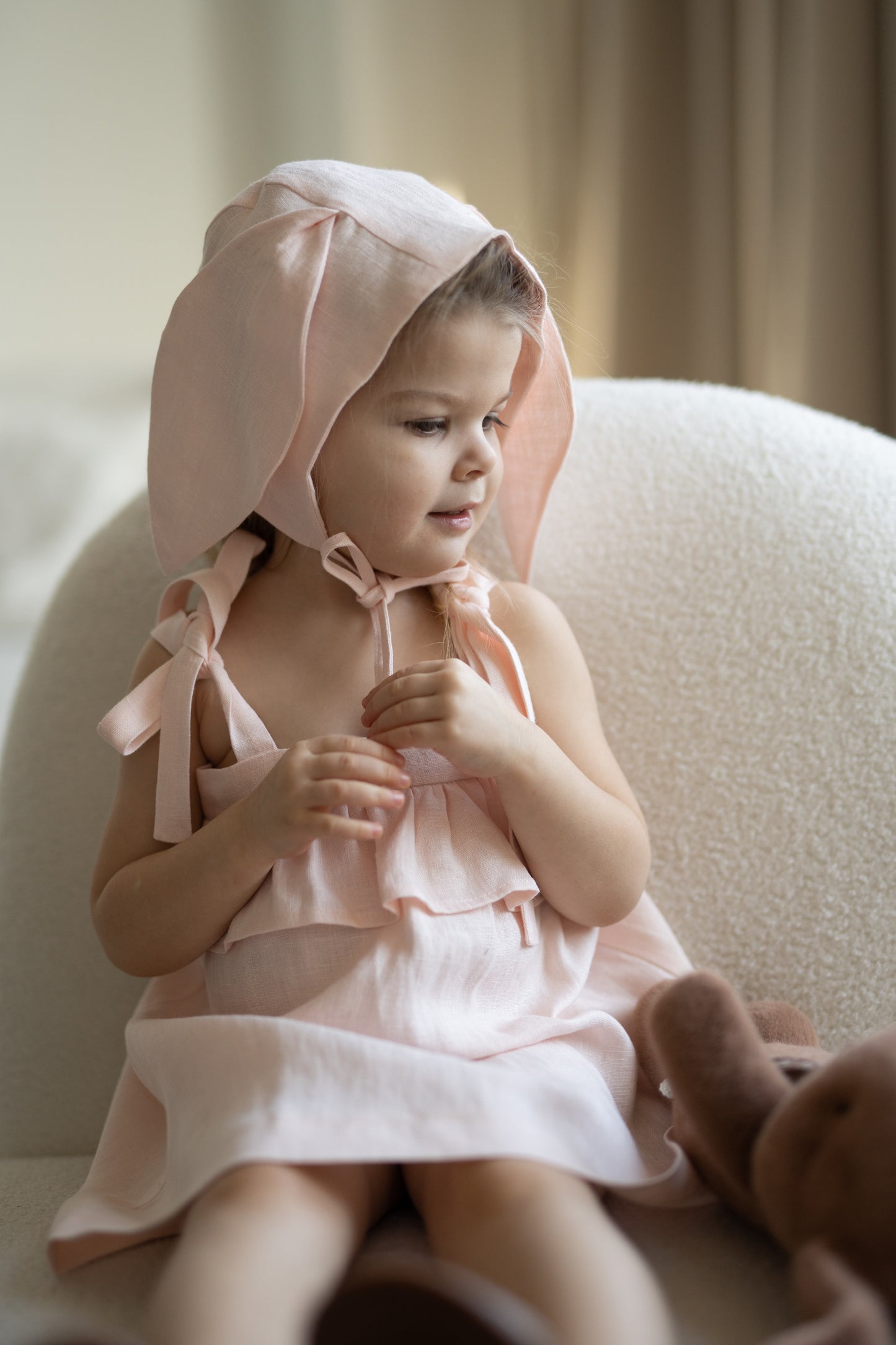 Linen bunny bonnet PALE PINK