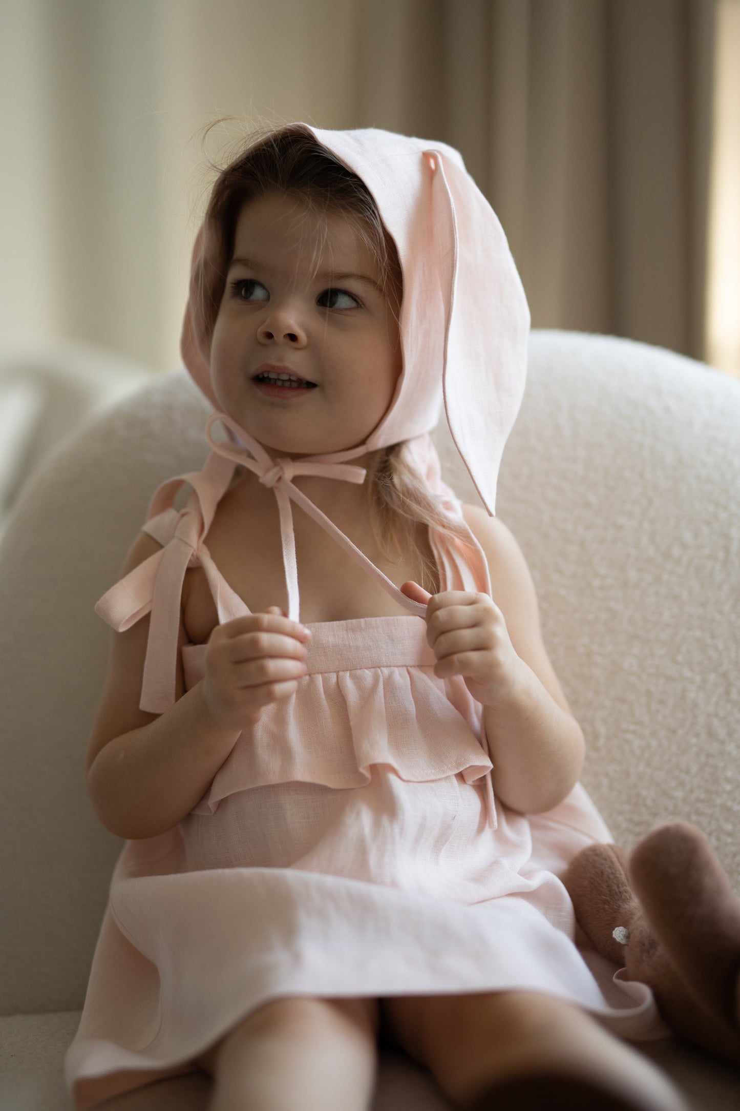 Linen bunny bonnet PALE PINK