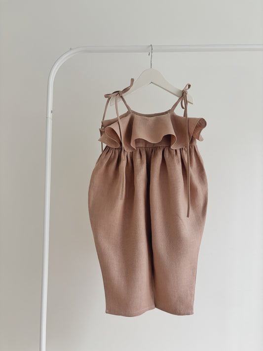 Baby linen ruffle playsuit LIGHT CARAMEL