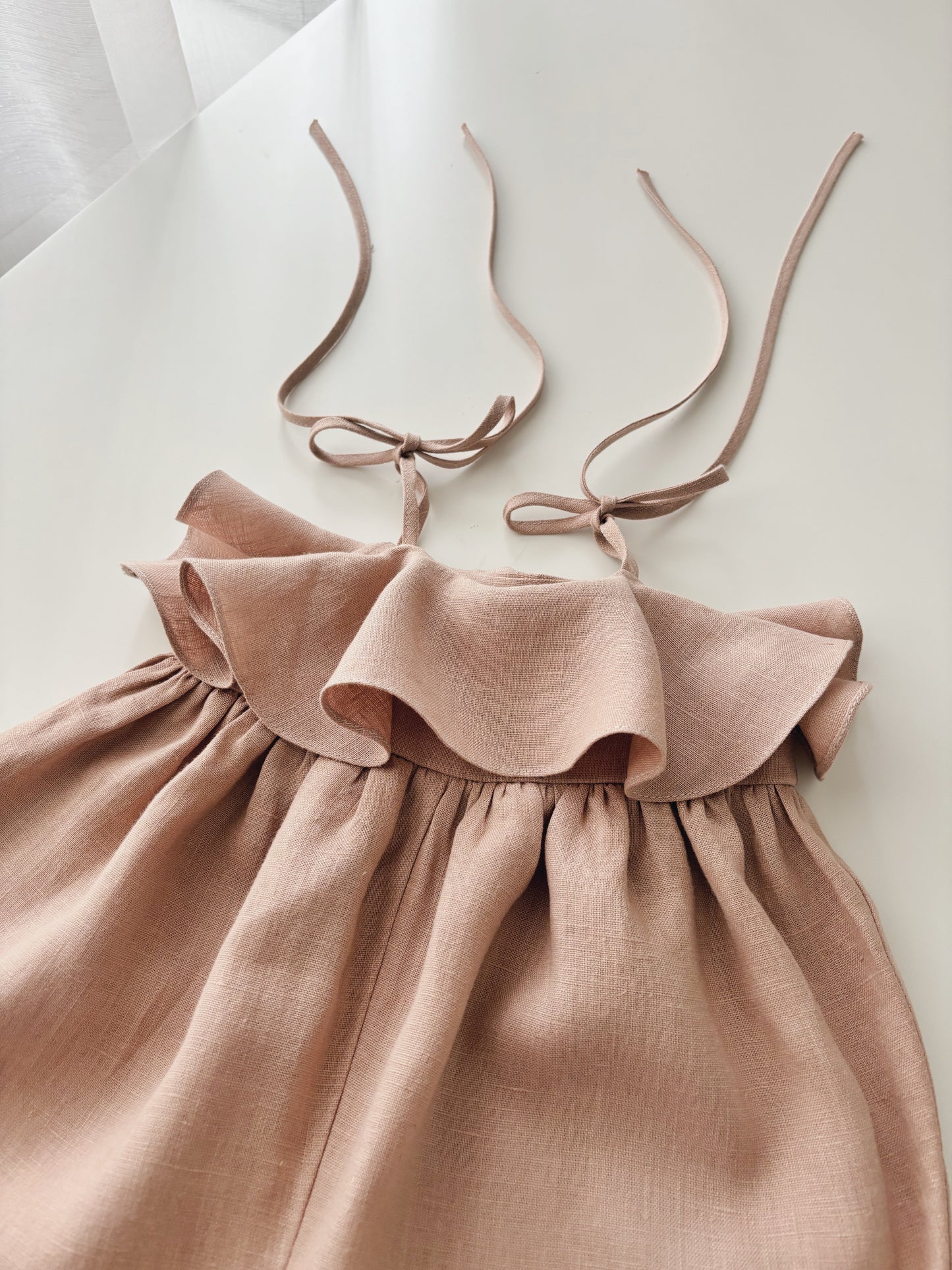 Baby linen ruffle playsuit LIGHT CARAMEL