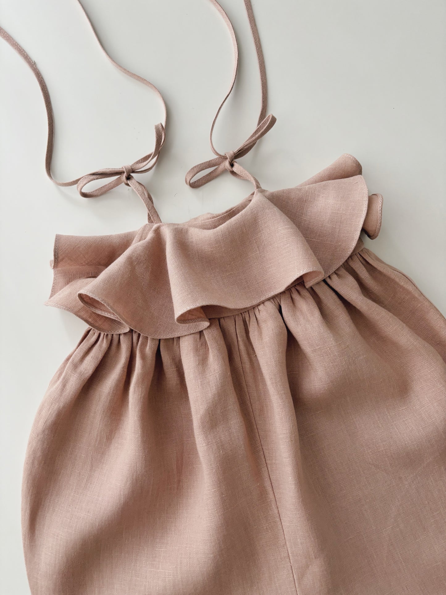 Baby linen ruffle playsuit LIGHT CARAMEL