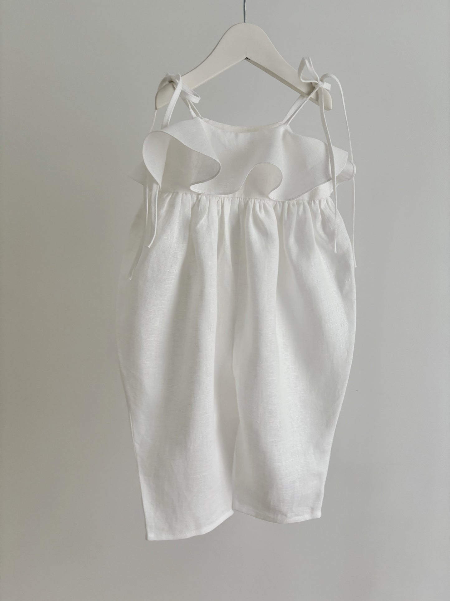 Linen ruffle playsuit WHITE