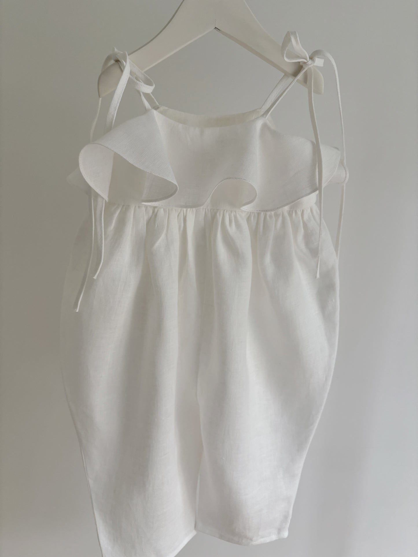 Linen ruffle playsuit WHITE