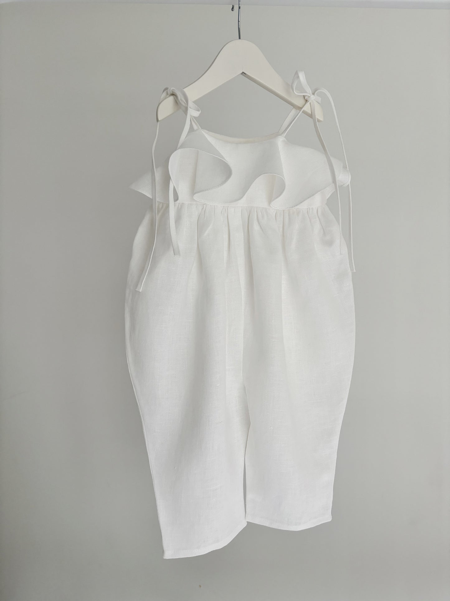 Linen ruffle playsuit WHITE