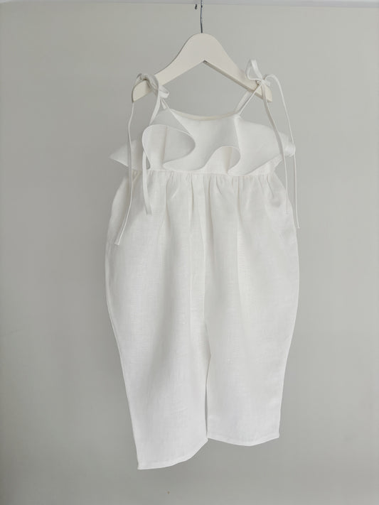 Linen ruffle playsuit WHITE