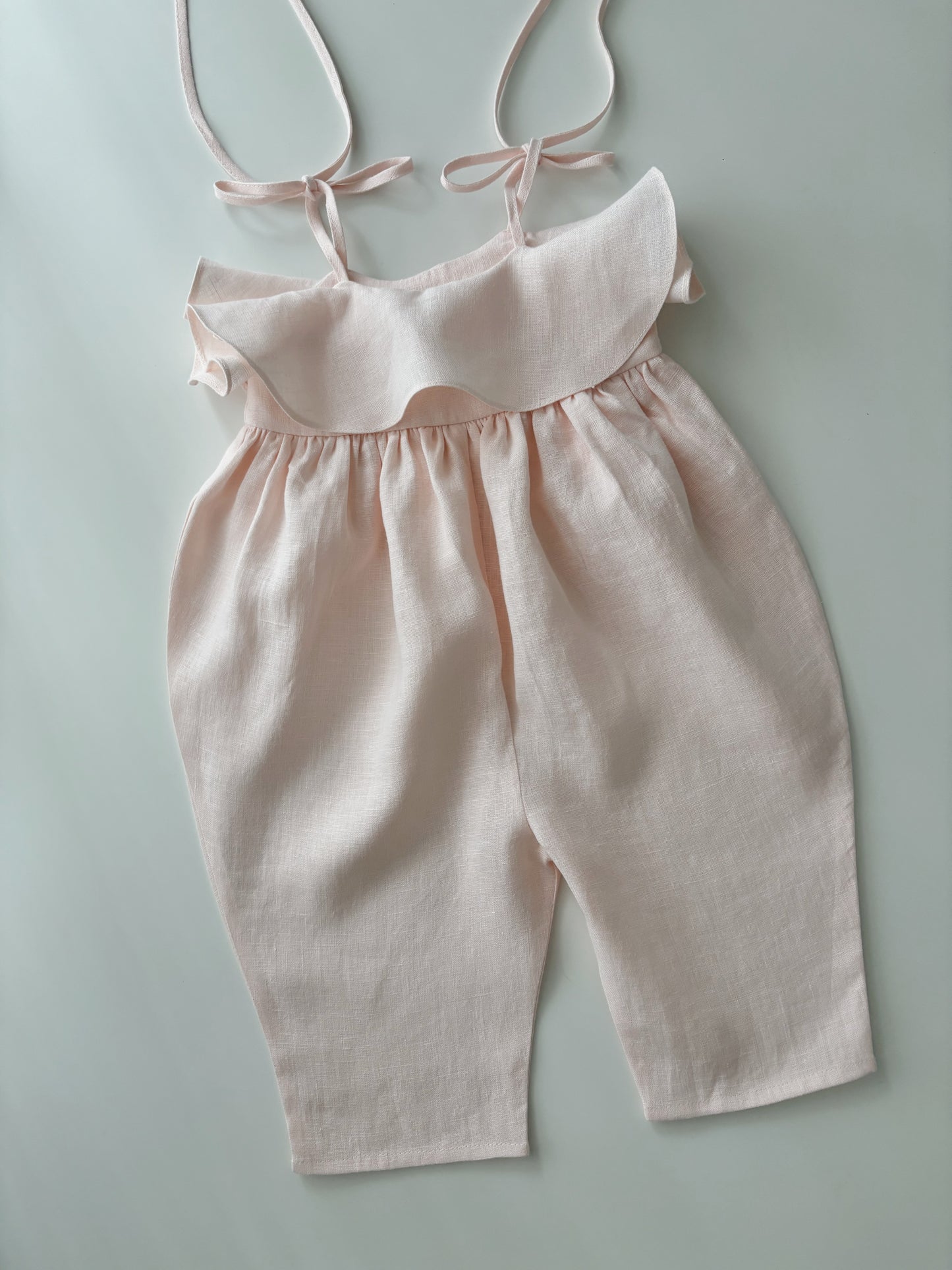 Baby linen ruffle playsuit PALE PINK