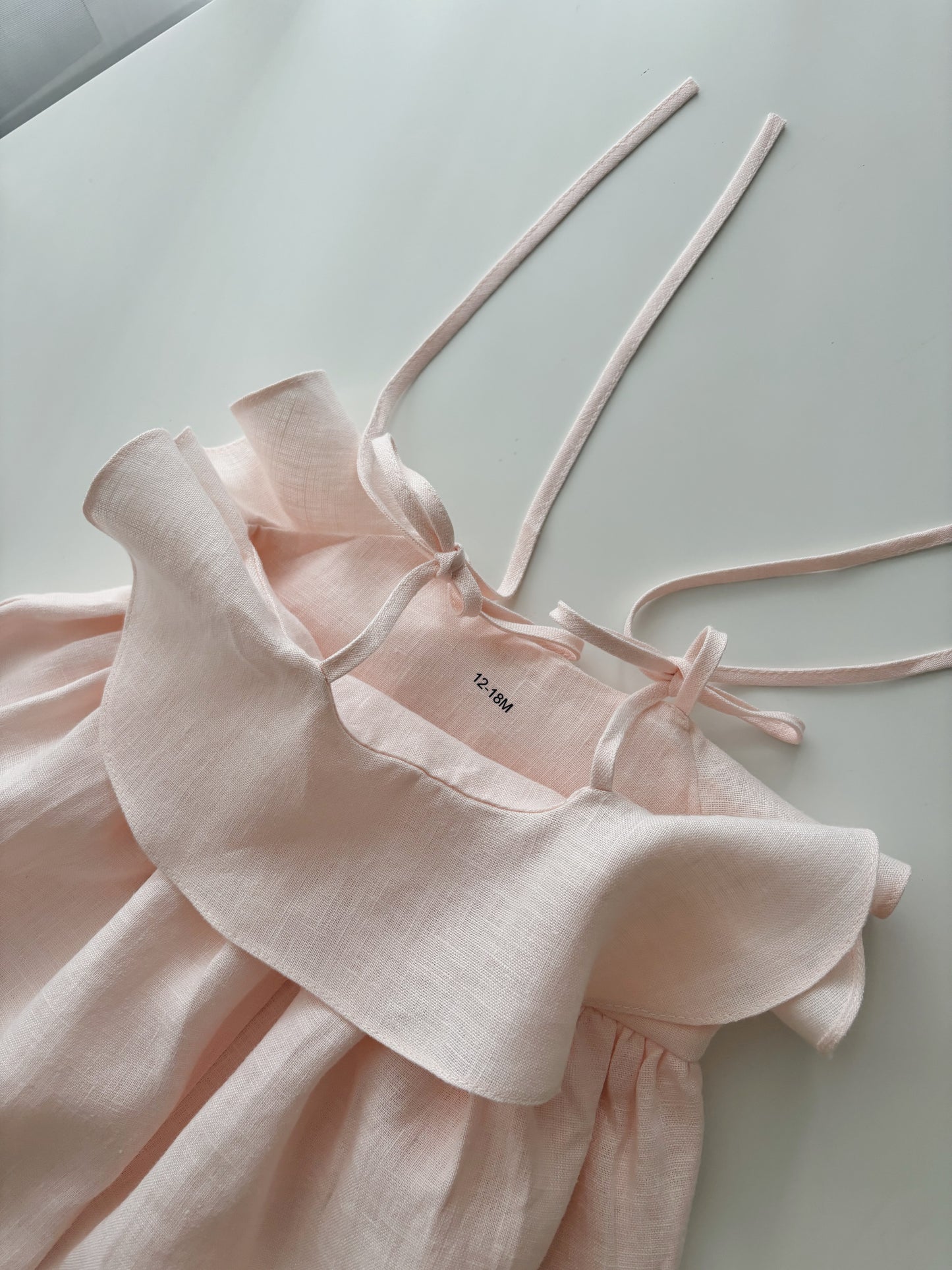 Baby linen ruffle playsuit PALE PINK