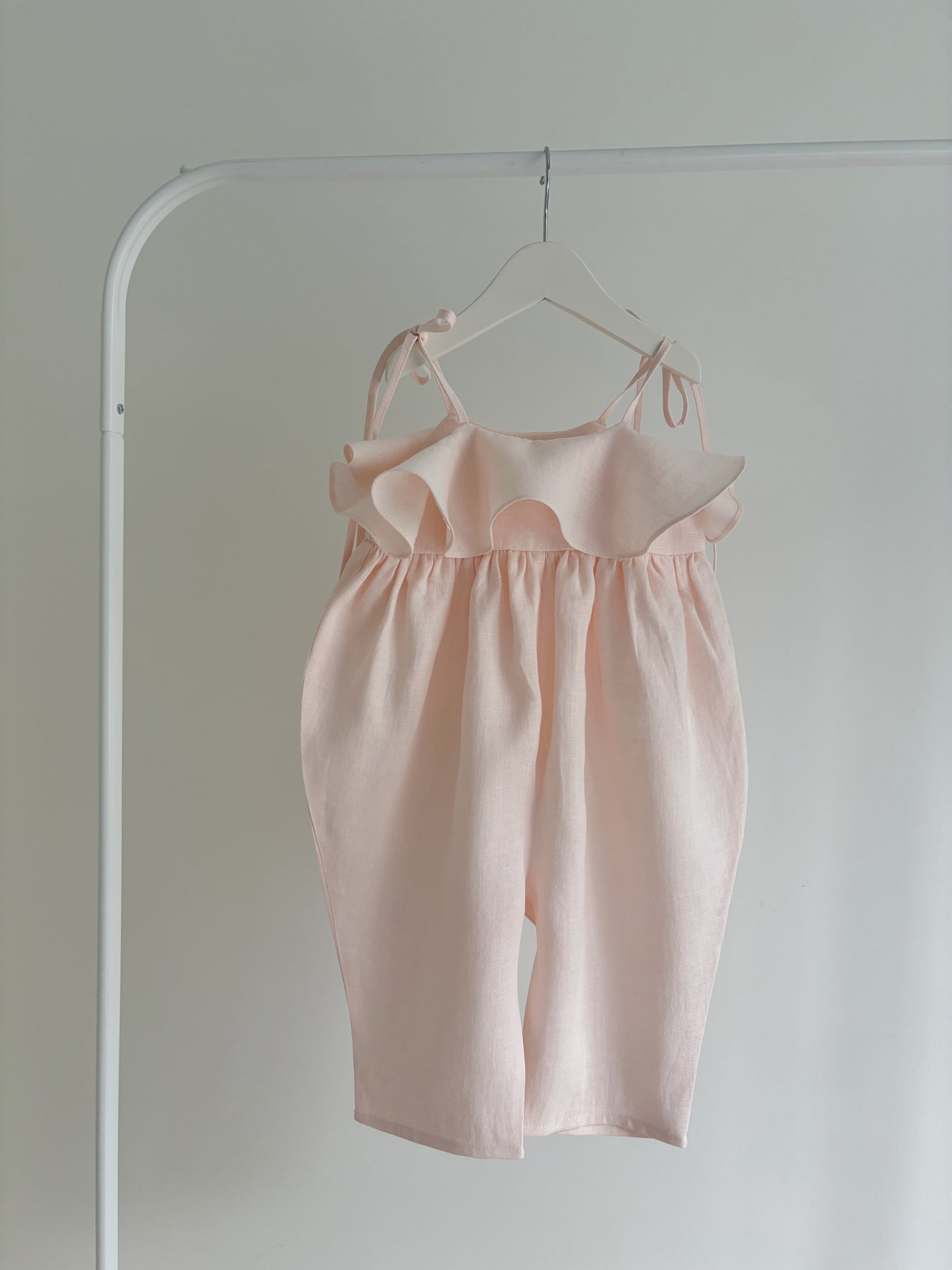 Baby linen ruffle playsuit PALE PINK