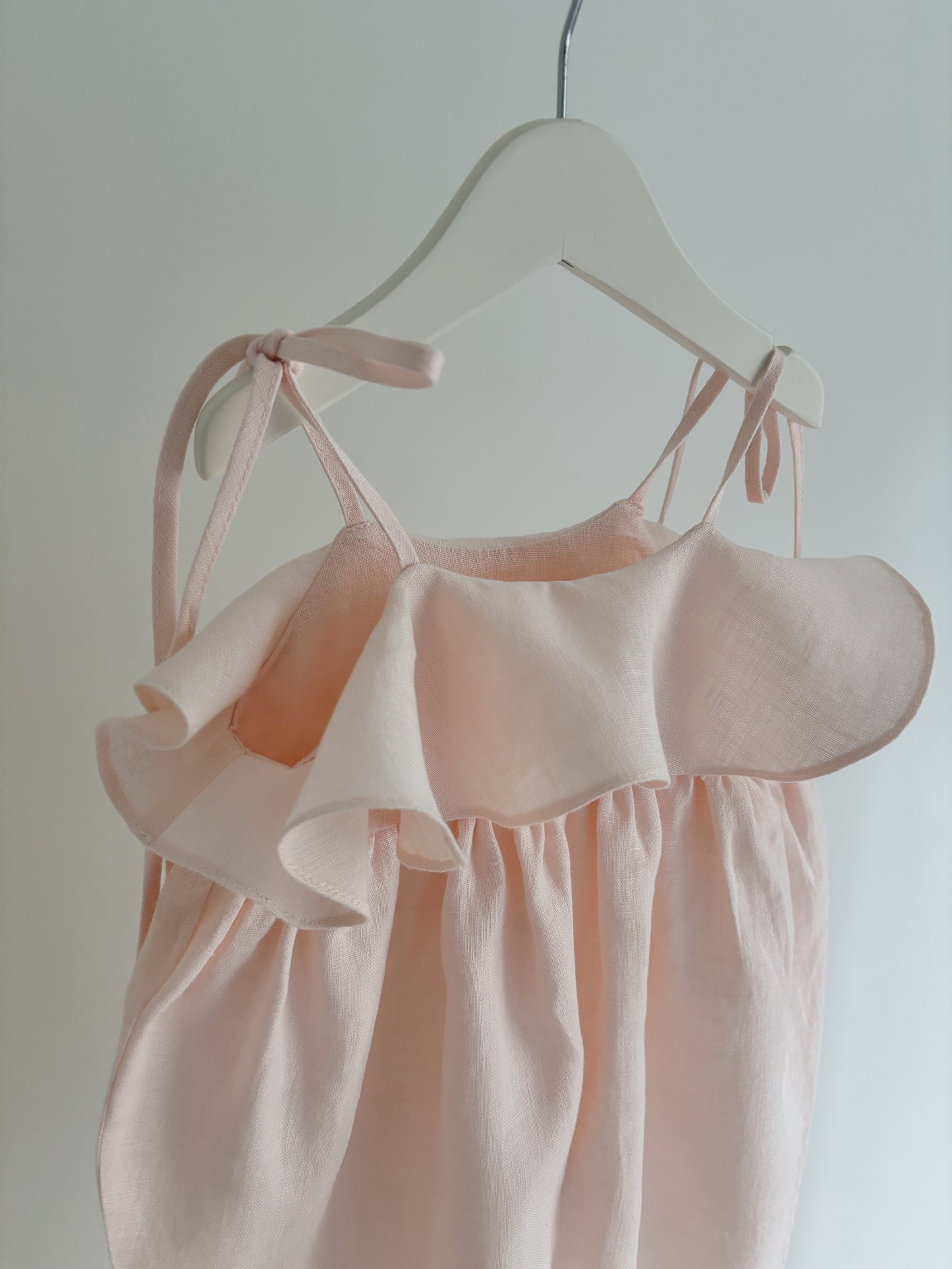 Baby linen ruffle playsuit PALE PINK