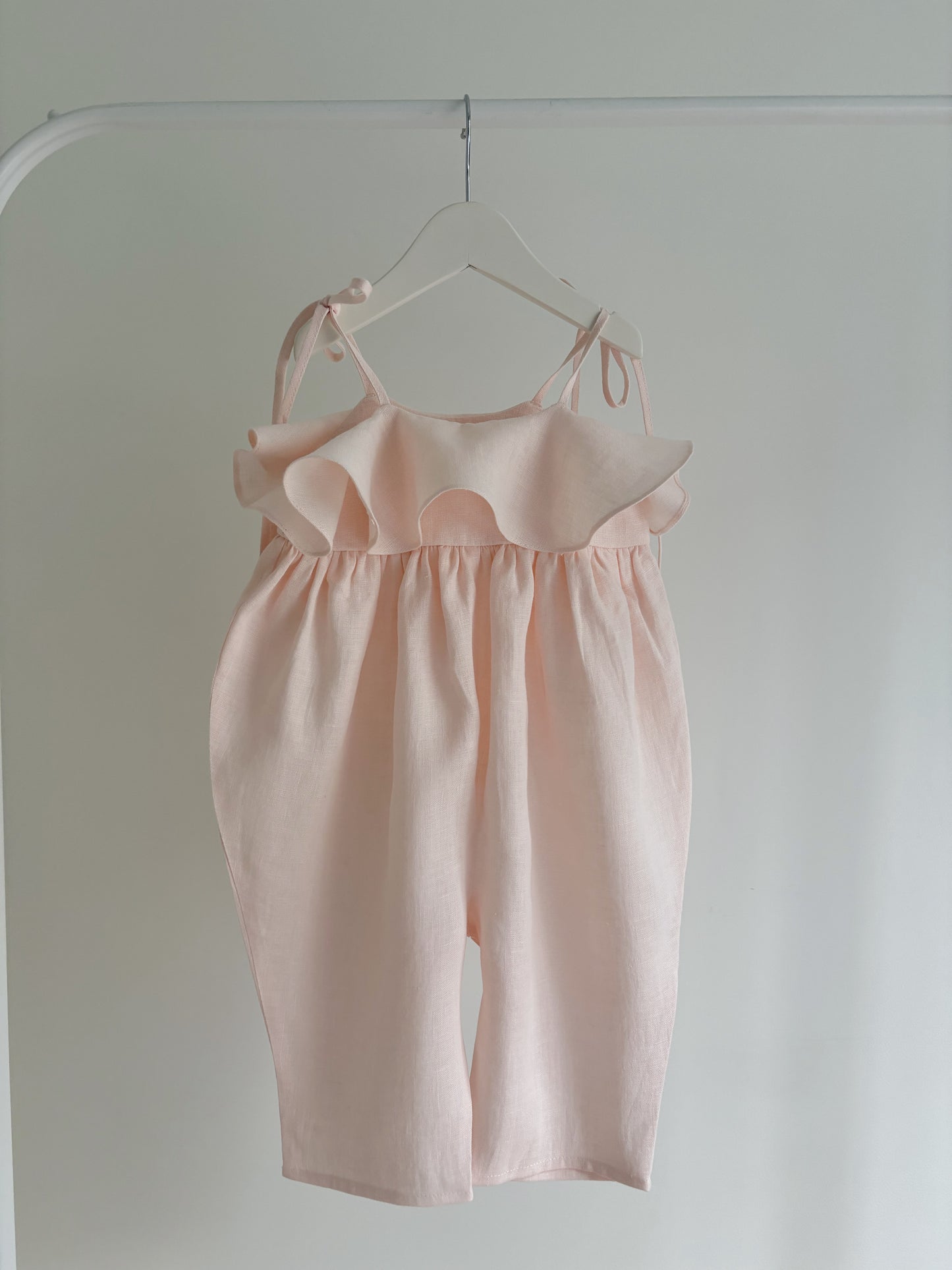 Baby linen ruffle playsuit PALE PINK