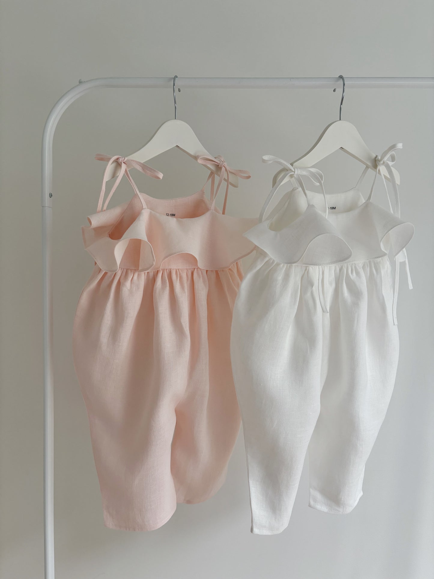 Baby linen ruffle playsuit PALE PINK