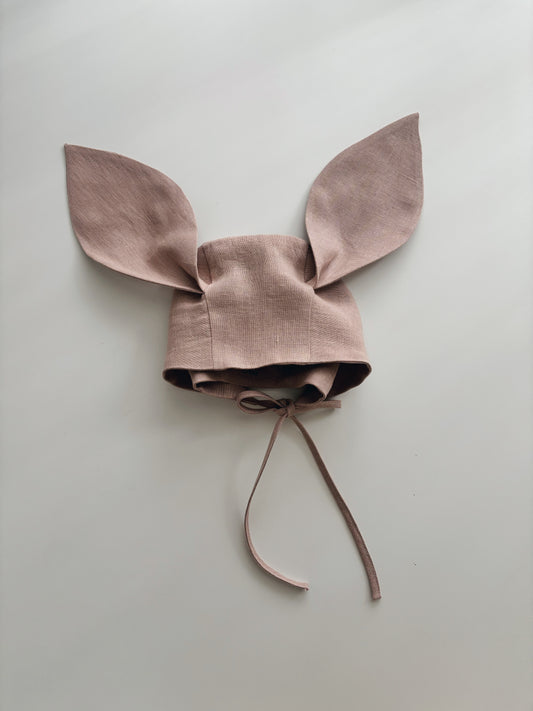 Linen bunny bonnet LIGHT CARAMEL